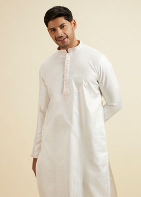 Manyavar Men Sea Shell White Jacquard Kurta Pajama image number 0