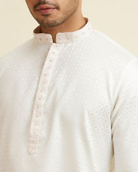 Manyavar Men Sea Shell White Jacquard Kurta Pajama