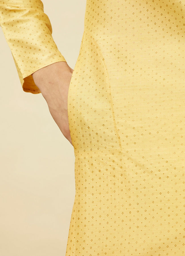Manyavar Men Crayola Yellow Polka Dotted Kurta Set