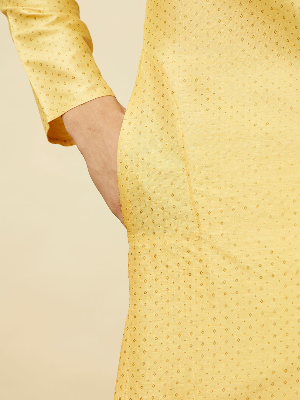Manyavar Men Crayola Yellow Polka Dotted Kurta Set