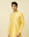 alt message - Manyavar Men Crayola Yellow Polka Dotted Kurta Set image number 0