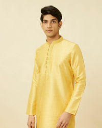 Manyavar Men Crayola Yellow Polka Dotted Kurta Set