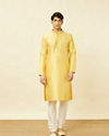 alt message - Manyavar Men Crayola Yellow Polka Dotted Kurta Set image number 2