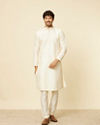 alt message - Manyavar Men Cream Grid Patterned Kurta Set image number 2