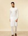 Manyavar Men White String Patterned Kurta Set