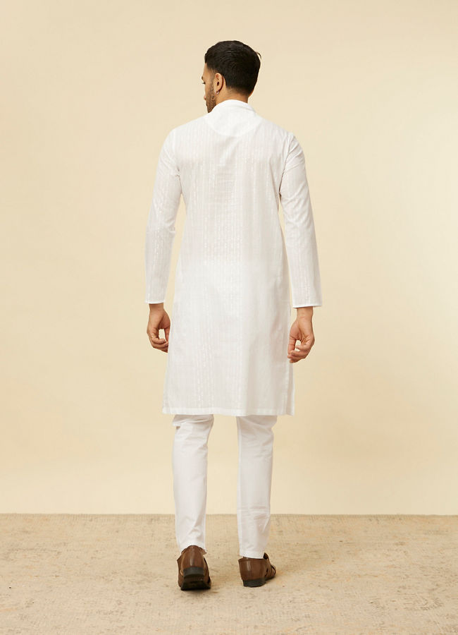 Manyavar Men White String Patterned Kurta Set