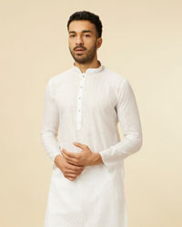 Manyavar Men White String Patterned Kurta Set