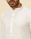 alt message - Manyavar Men White String Patterned Kurta Set image number 1