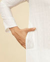 Manyavar Men White String Patterned Kurta Set