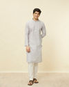 alt message - Manyavar Men Cloud Grey String Patterned Kurta Set image number 2