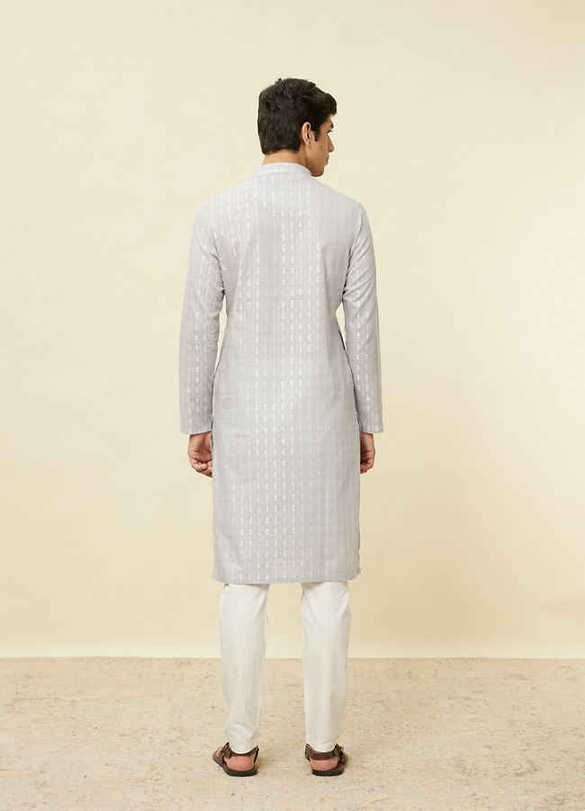 Manyavar Men Cloud Grey String Patterned Kurta Set