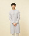 Manyavar Men Cloud Grey String Patterned Kurta Set