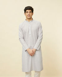 Manyavar Men Cloud Grey String Patterned Kurta Set
