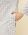 Manyavar Men Cloud Grey String Patterned Kurta Set