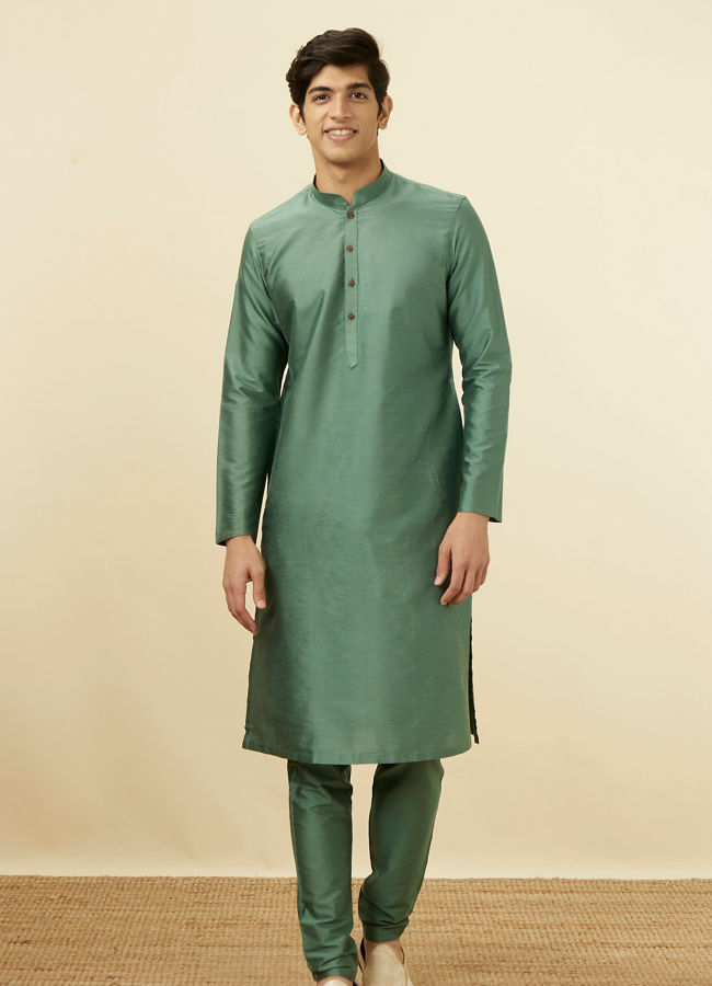 Manyavar Men Sage Green Classic Kurta Set image number 2