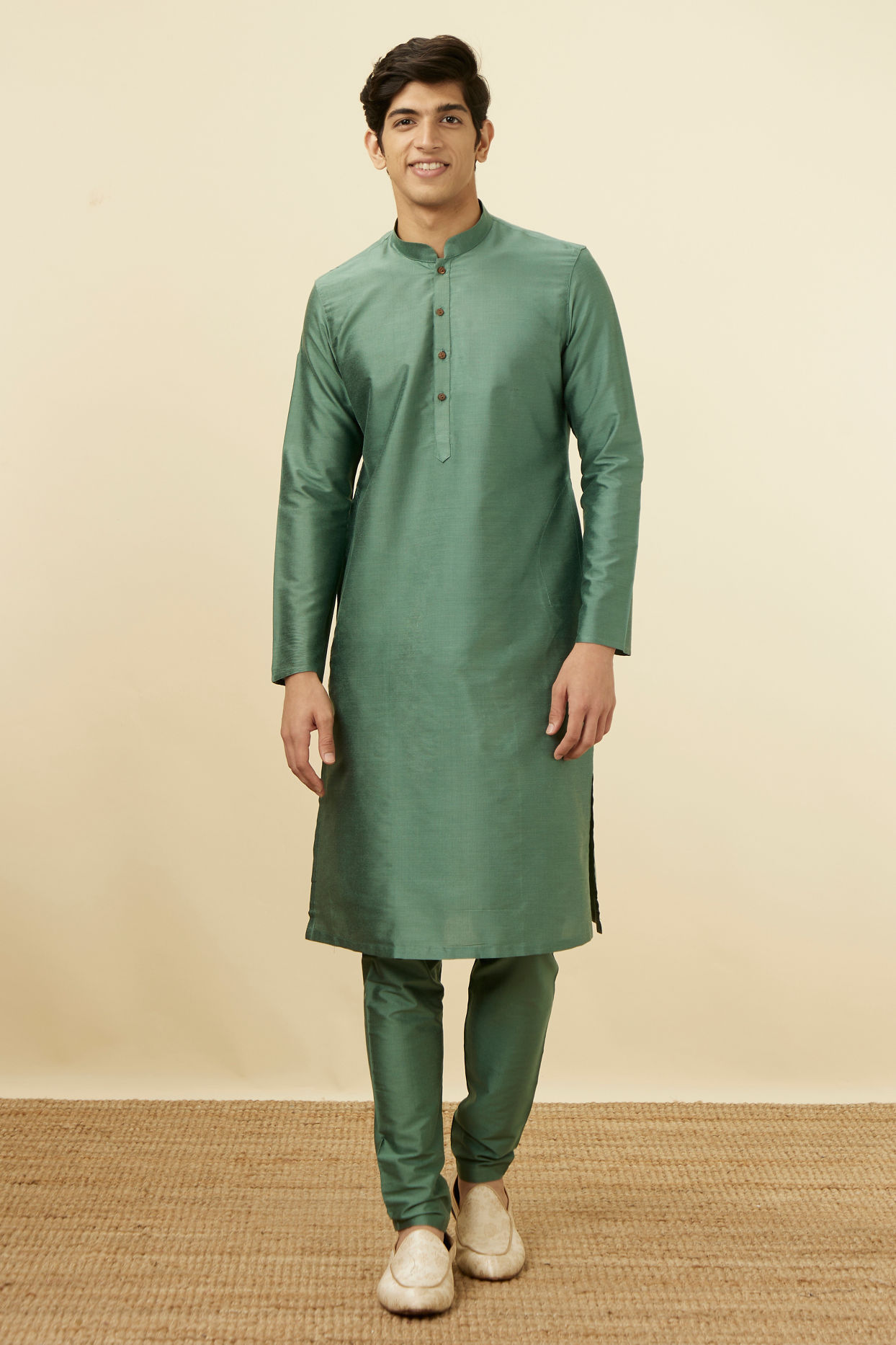 Manyavar Men Sage Green Classic Kurta Set image number 2