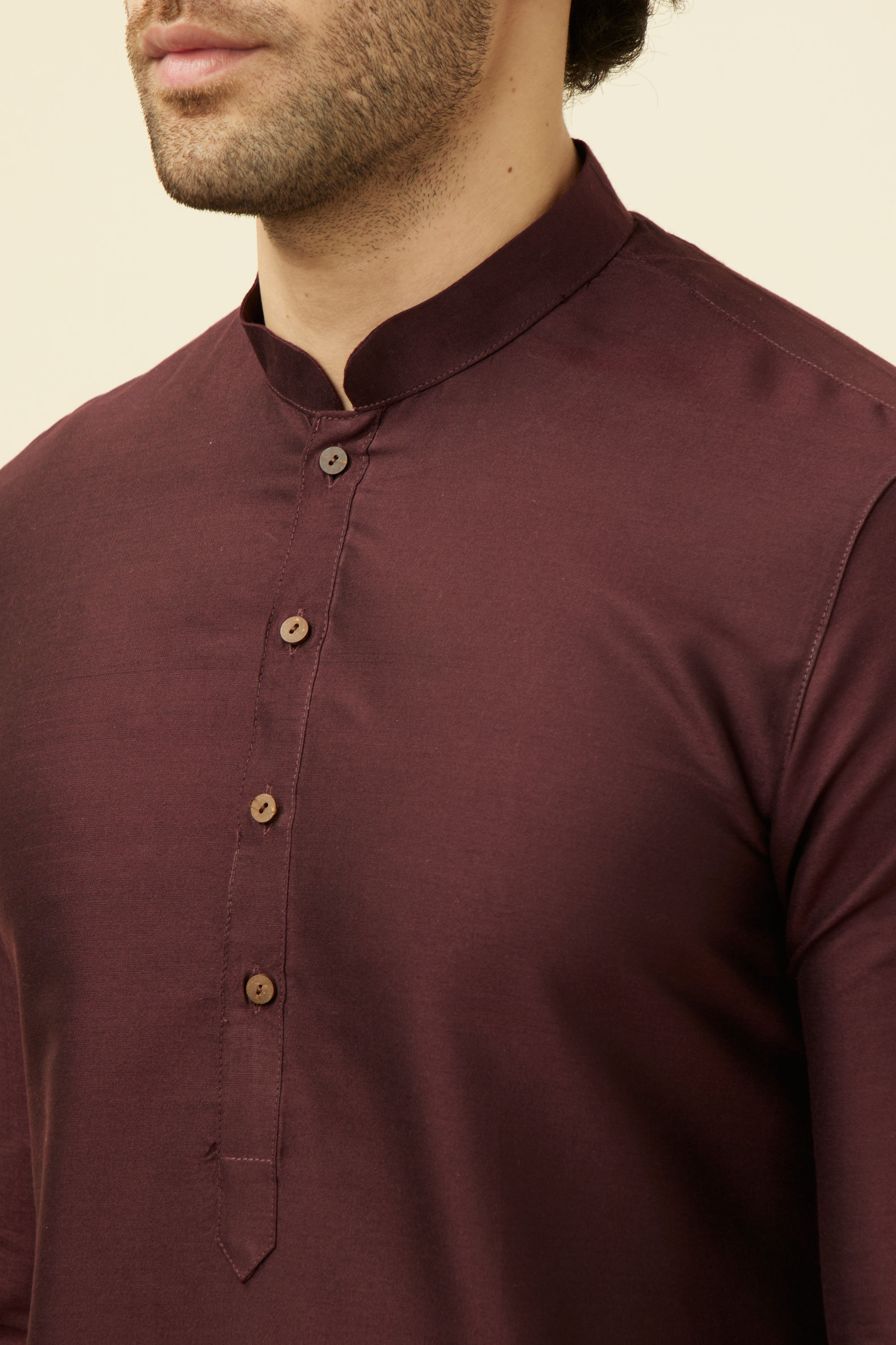 Manyavar Men Windsor Wine Plain Kurta Set