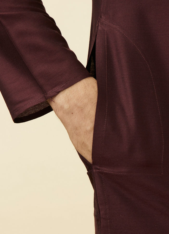 Manyavar Men Windsor Wine Plain Kurta Set