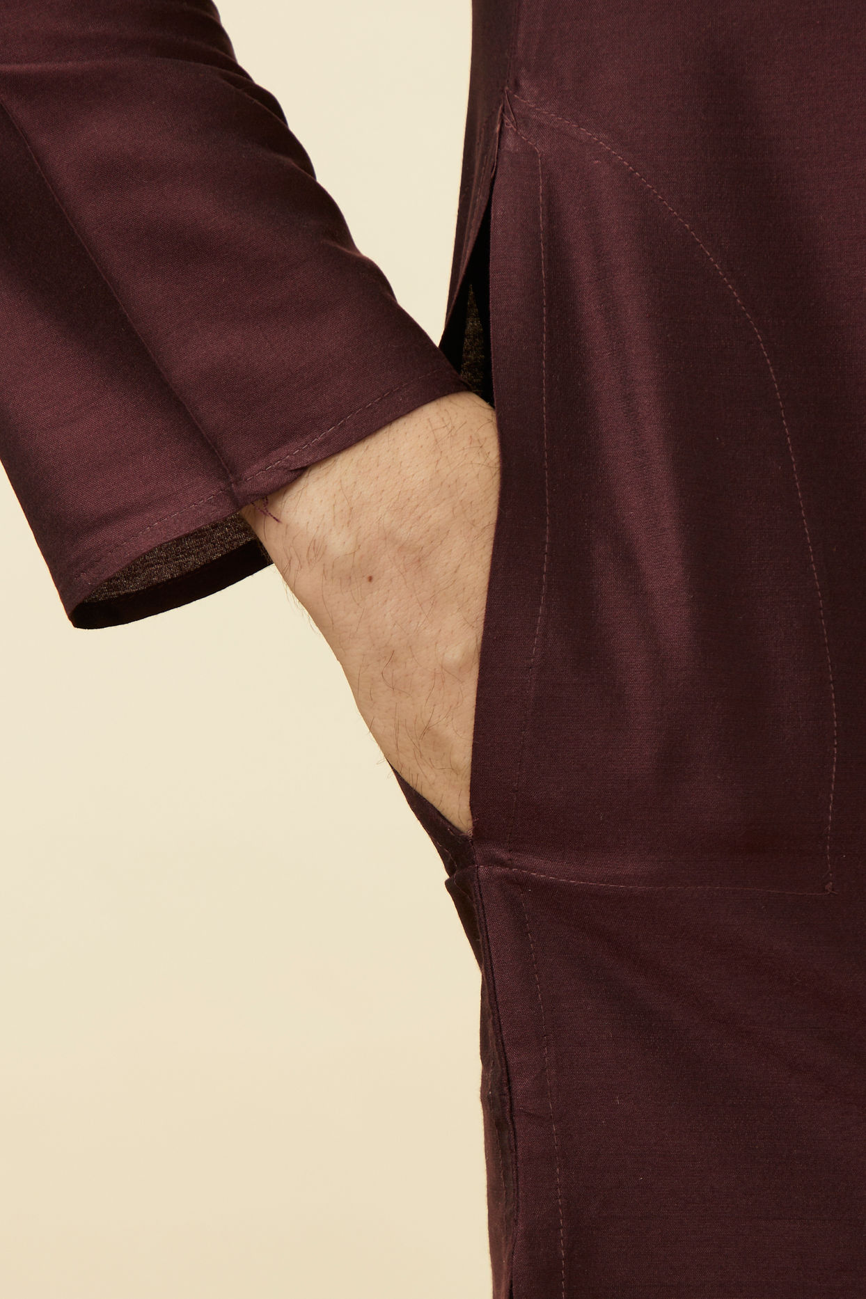 Manyavar Men Windsor Wine Plain Kurta Set