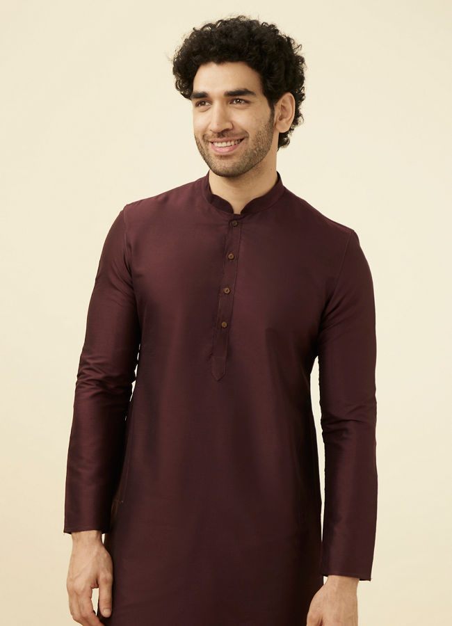 Manyavar Men Windsor Wine Plain Kurta Set image number 0