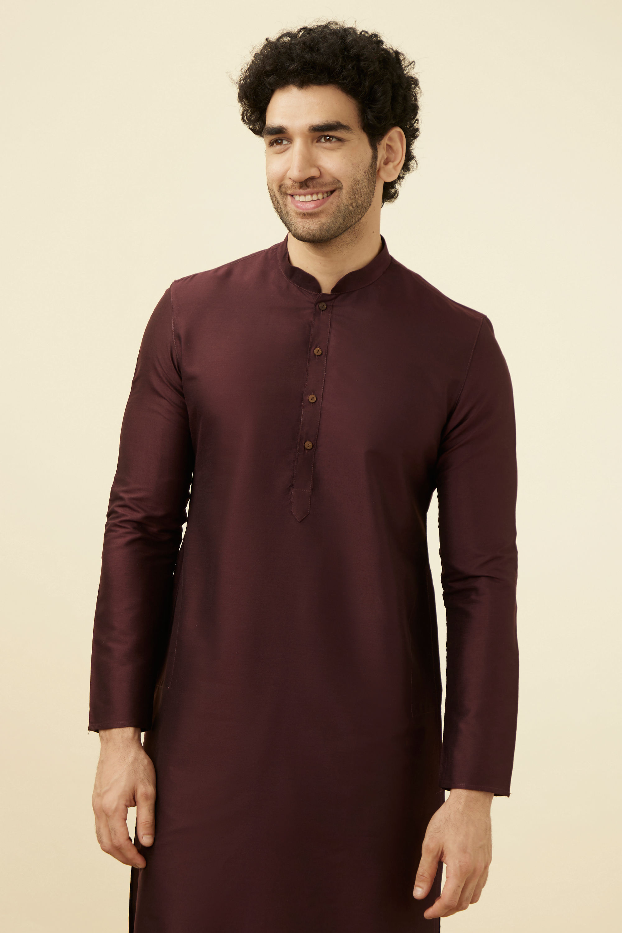 Manyavar Men Windsor Wine Plain Kurta Set