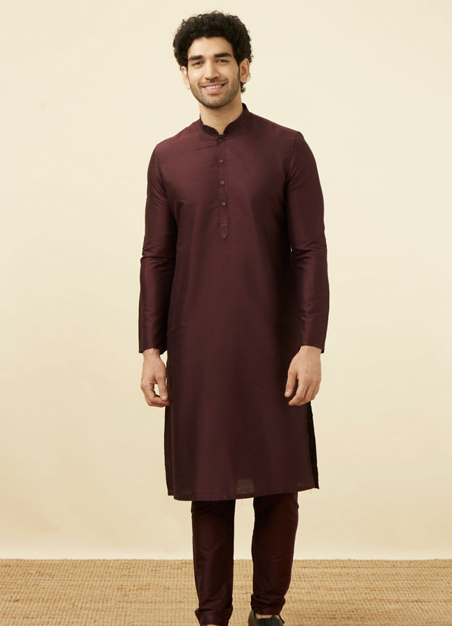 Manyavar Men Windsor Wine Plain Kurta Set image number 2