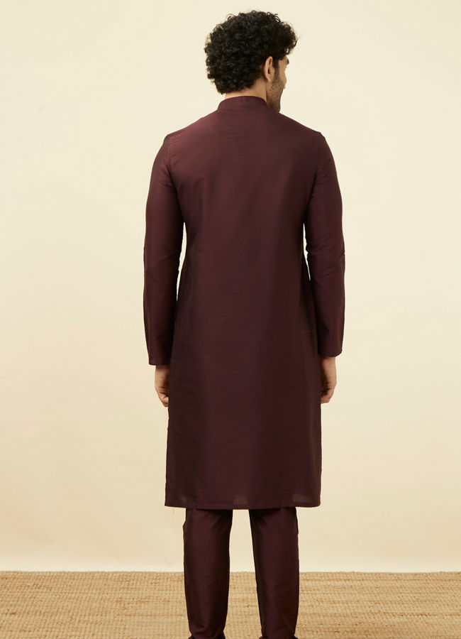 Manyavar Men Windsor Wine Plain Kurta Set image number 5