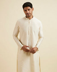 Manyavar Men Bright Cream Embroidered Kurta Set