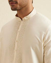 Manyavar Men Bright Cream Embroidered Kurta Set