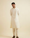 Manyavar Men Bright Cream Embroidered Kurta Set