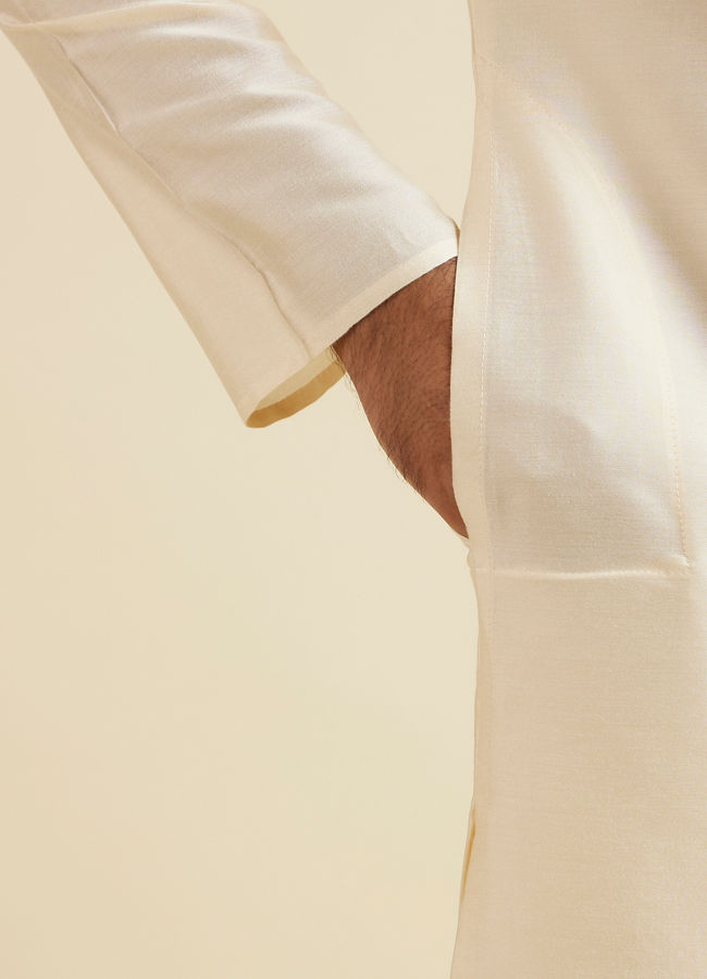 Manyavar Men Bright Cream Embroidered Kurta Set