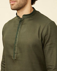 Manyavar Men Fern Green Kurta Set with Embroidered Placket and Neckline