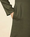 Manyavar Men Fern Green Kurta Set with Embroidered Placket and Neckline