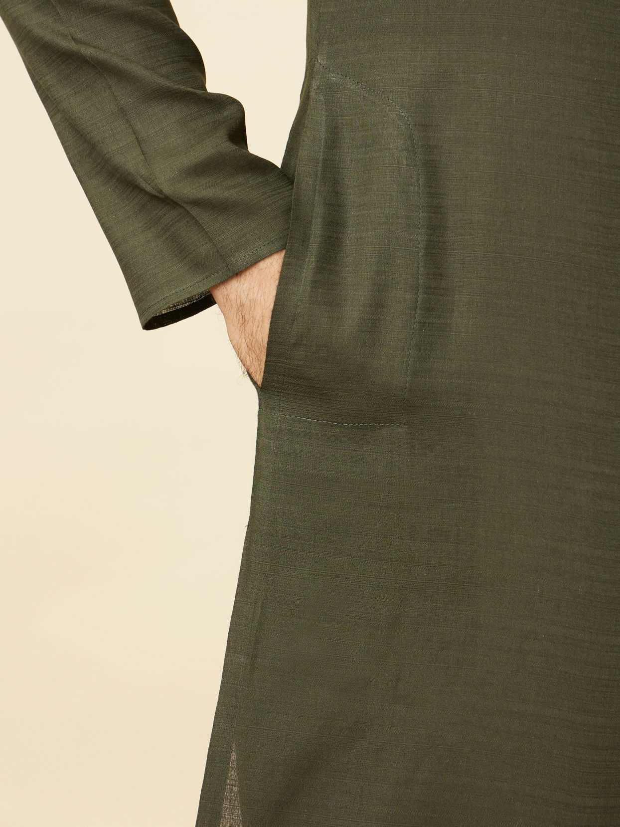 Manyavar Men Fern Green Kurta Set with Embroidered Placket and Neckline