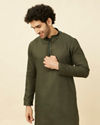 Manyavar Men Fern Green Kurta Set with Embroidered Placket and Neckline