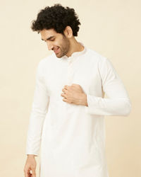 Manyavar Men Pristine White Kurta Set with Embroidered Placket and Neckline