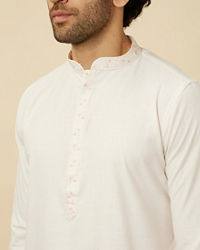 Manyavar Men Pristine White Kurta Set with Embroidered Placket and Neckline