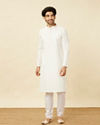 Manyavar Men Pristine White Kurta Set with Embroidered Placket and Neckline