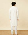 Manyavar Men Pristine White Kurta Set with Embroidered Placket and Neckline