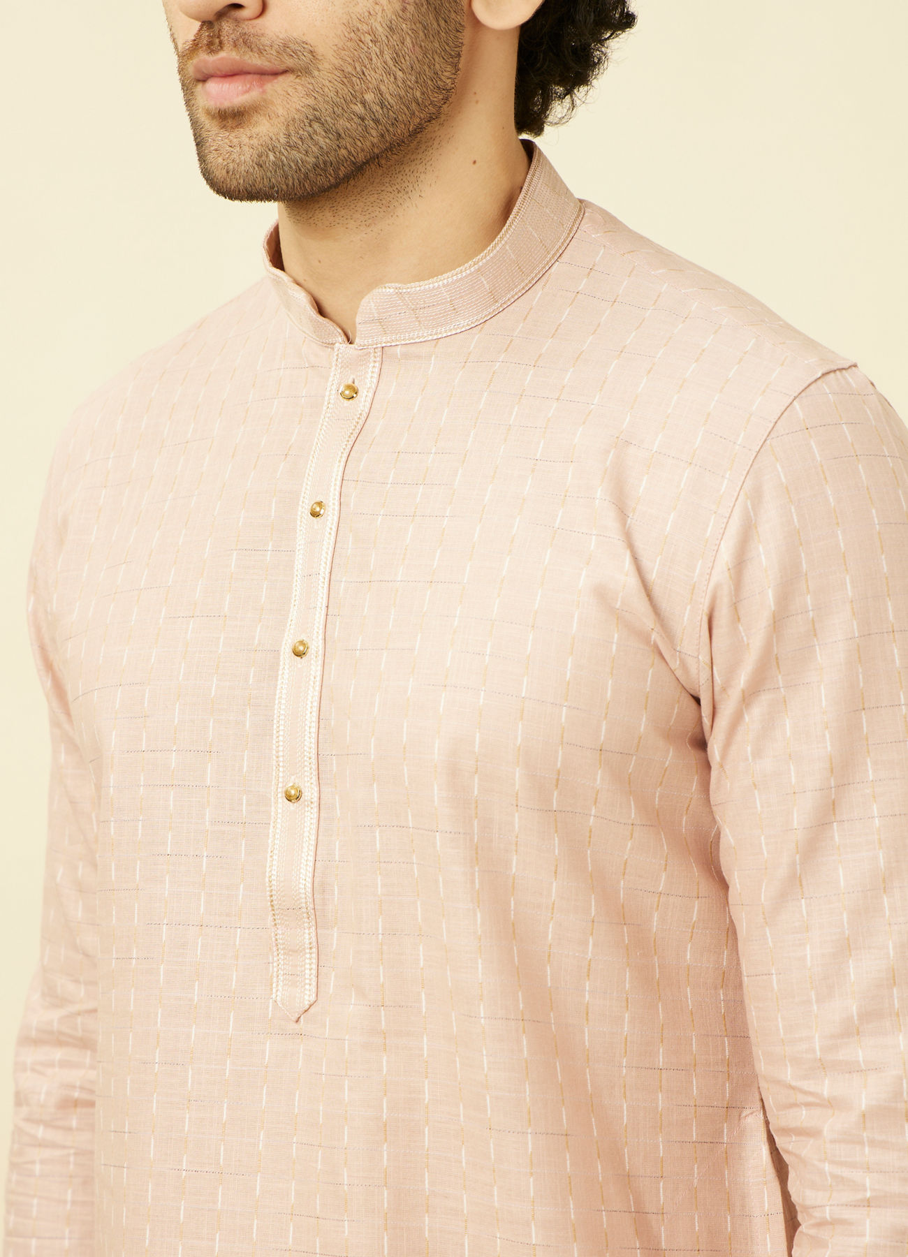 Manyavar Men Rosewater Pink Vertical Striped Kurta Set