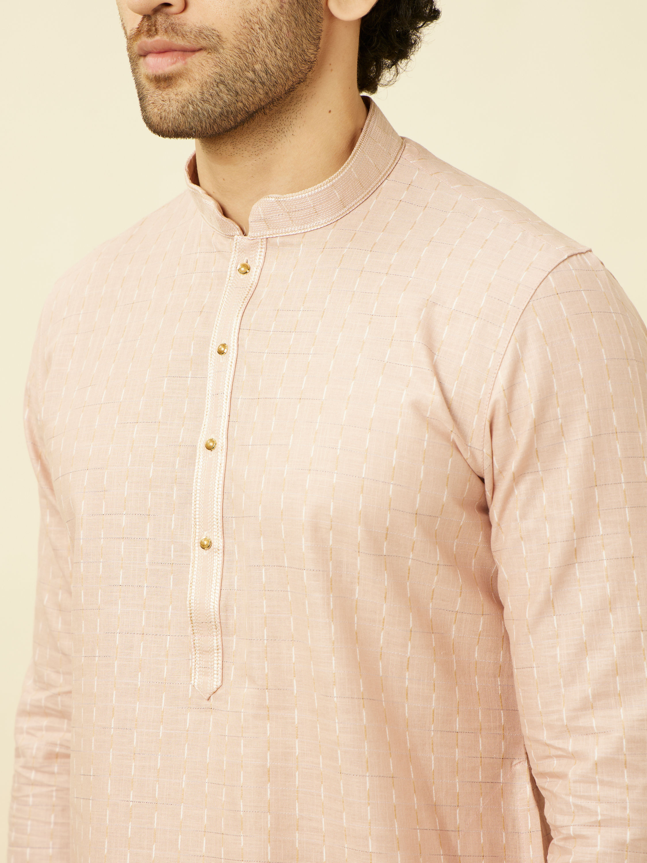 Manyavar Men Rosewater Pink Vertical Striped Kurta Set