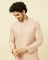 alt message - Manyavar Men Rosewater Pink Vertical Striped Kurta Set image number 0