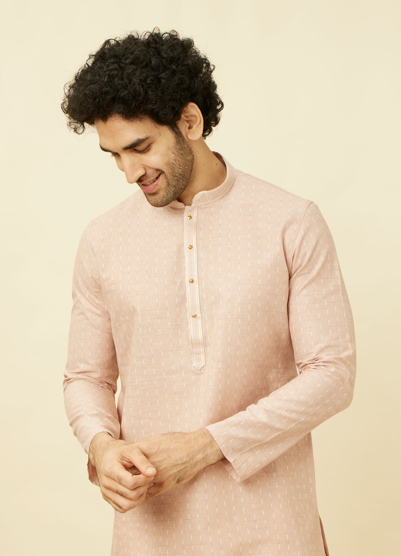 Manyavar Men Rosewater Pink Vertical Striped Kurta Set