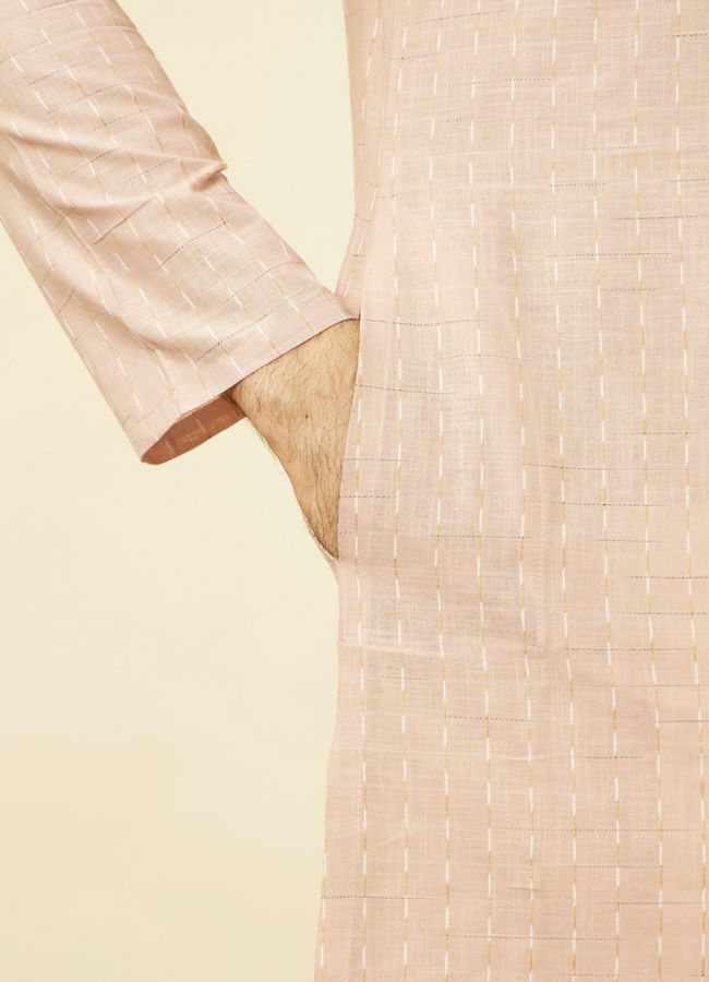 Manyavar Men Rosewater Pink Vertical Striped Kurta Set