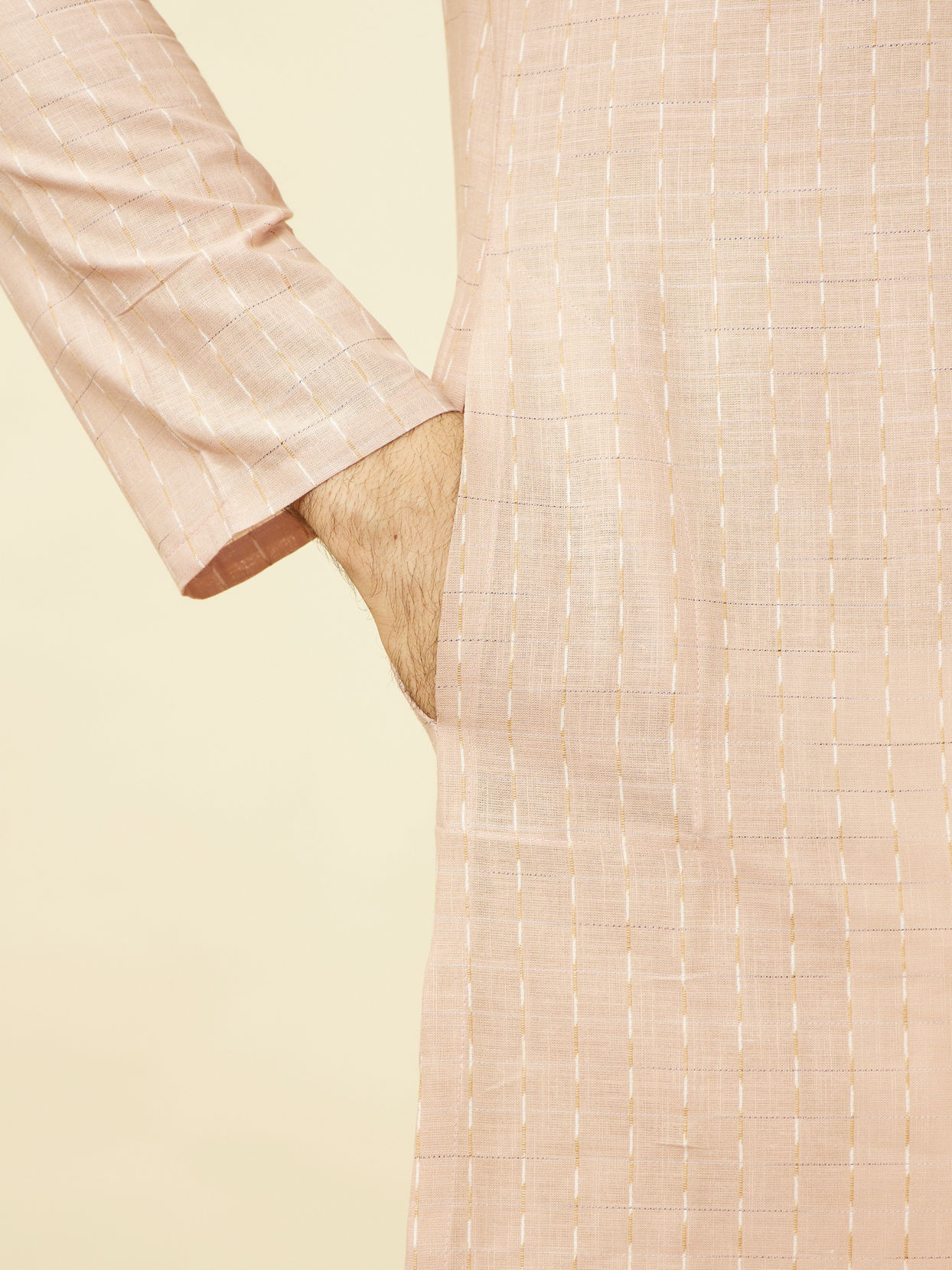 Manyavar Men Rosewater Pink Vertical Striped Kurta Set