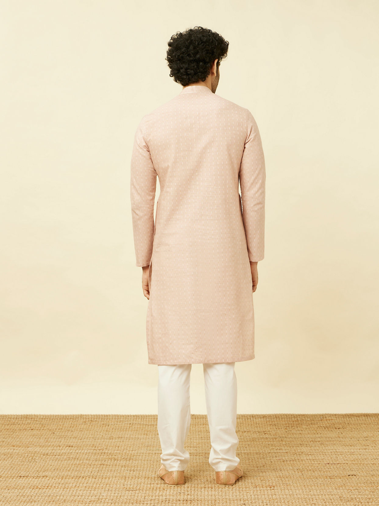 Manyavar Men Rosewater Pink Vertical Striped Kurta Set