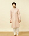 alt message - Manyavar Men Rosewater Pink Vertical Striped Kurta Set image number 2