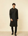 Manyavar Men Kohl Black Self Patterned Kurta Set