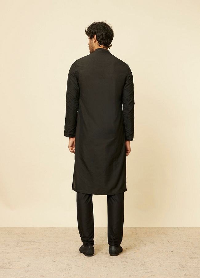 Manyavar Men Kohl Black Self Patterned Kurta Set