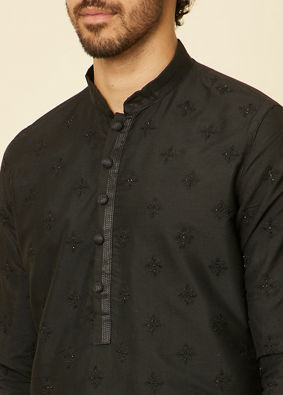Manyavar Men Kohl Black Self Patterned Kurta Set